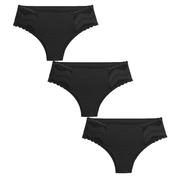 Baywell Women Lace Underwear Sexy Breathable Hipster Panties Stretch Seamless Bikini Briefs Pack of 3 Black S-XL