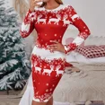 thumbnail image 4 of Vestido de manga larga con estampado de copos de nieve para mujer, minivestido ajustado con cuello redondo, Reno, Navidad, otoño e invierno, 2023, 4 of 4