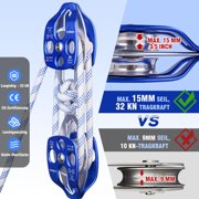 Greteefor Twin Sheave Block and Tackle7700 lbs(35KN), 150Ft x 1/2'' Twin Sheave Block with Braid Rope, 4:1 Lifting Power Sheave Pulley Hoist System for Garage, Attic Heavy Lifting