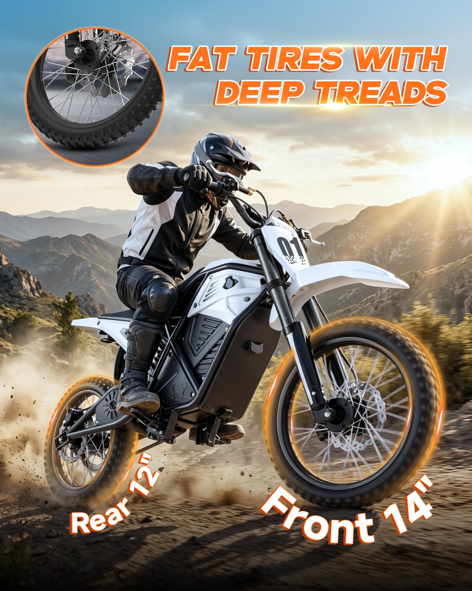 QNUT Electric Dirt Bike for Teens Adults, 3000W 38MPH Electric-Motorcycle Fat Tire with 48V 21Ah Battery E Dirt Bike 200Nm Dual Hydraulic Brakes Full Suspension Off-Road Ebike for 13+ UL2849 Listed