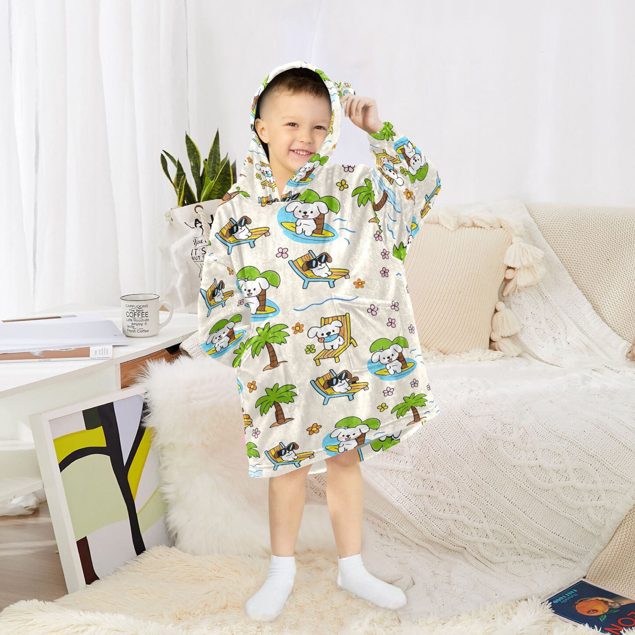 joogoo Blanket Hoodie for Puppy Dogs Palm Tree Oversize Sweatshirt 3-14 YR L
