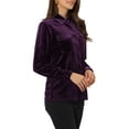 thumbnail image 4 of INSPIRE CHIC Women's Velvet Long Sleeve Button Down Casual Shirts XS Purple, 4 of 5