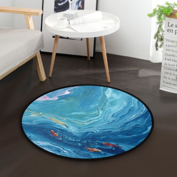 36.2 Inch Round Floor Mat Ocean Surface Carpet Decor Rug for Living Room Bedroom