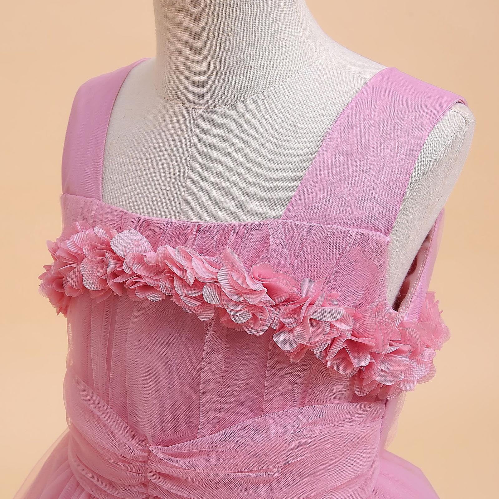 Wedding Guest Dresses for Girls 225 Size 6-17 Juniors Teens Elegant Sleeveless Floral A-Line Solid Tulle-Tutu Flower Girls Prom Dress