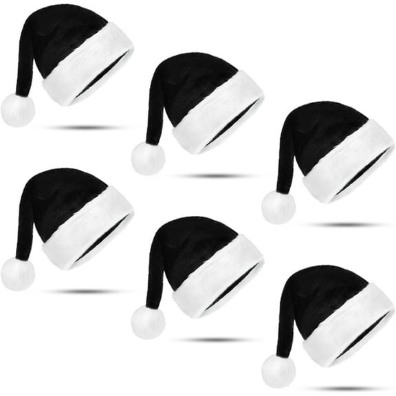WQBLQH 6 Piece Christmas Hat Xmas Santa Claus Hats Plush Santa Hats Adult for Christmas Festive Holida Part Supplies(Black) Black
