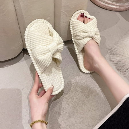 

Slippers for Women Memory Foam House Bedroom Corduroy Bow Crossbands Slide Slipper Shoes Comfy Trendy Gift Slippers