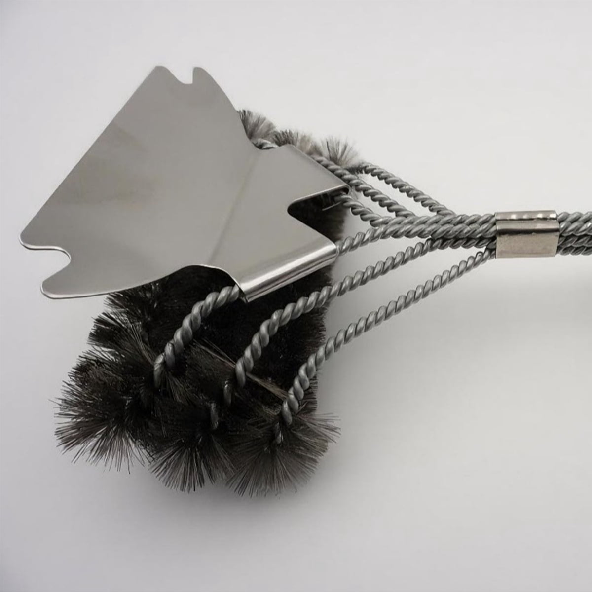 Long Handle BBQ Grill Cleaning Brush, Stainless Steel Wire Brush with Scraper Blade for Grill Grate, Barbecue Net, Oven Rack – Heavy Duty Outdoor Tool