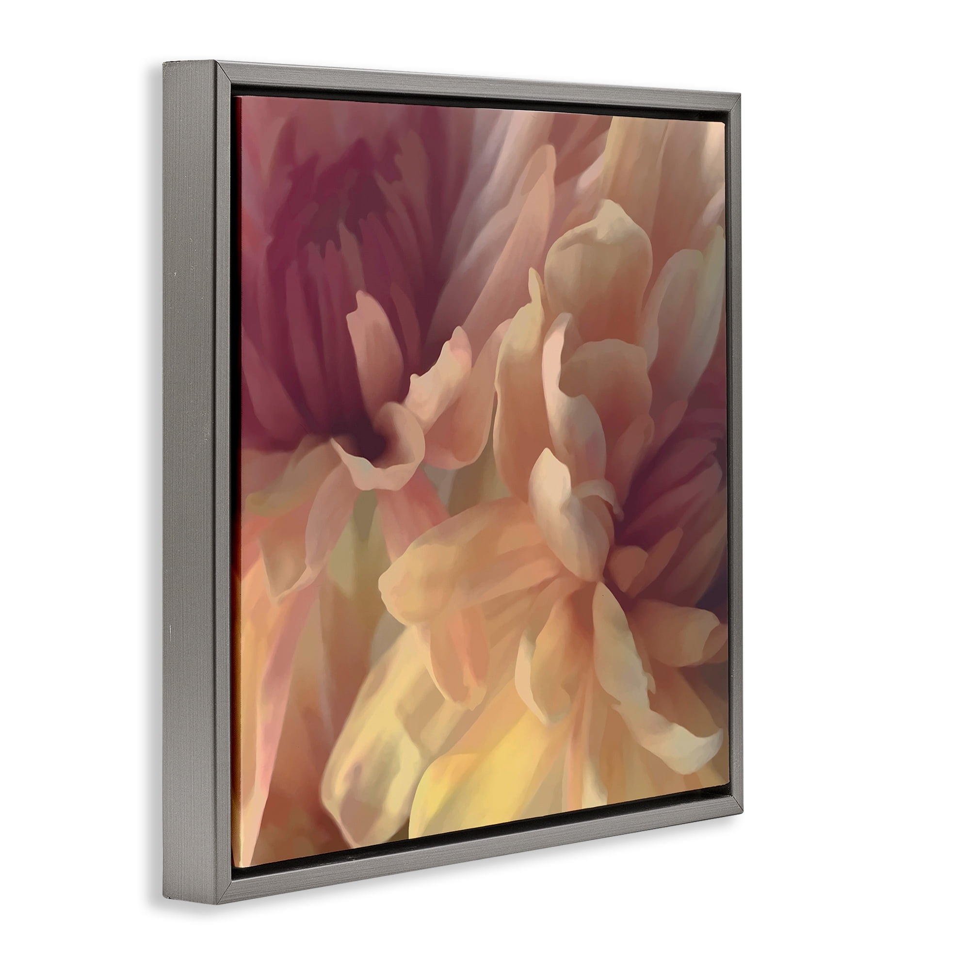 Stupell Industries Curling Dahlia Petals Botanical & Floral Painting Gray Floater Framed Art Print Wall Art, 25 x 25