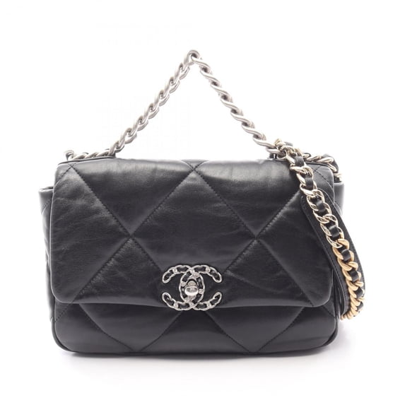 Pre-Owned CHANEL 19 Disneuf Matelasse Shoulder Bag, Leather, Women's, Black, AS1160 (Good)