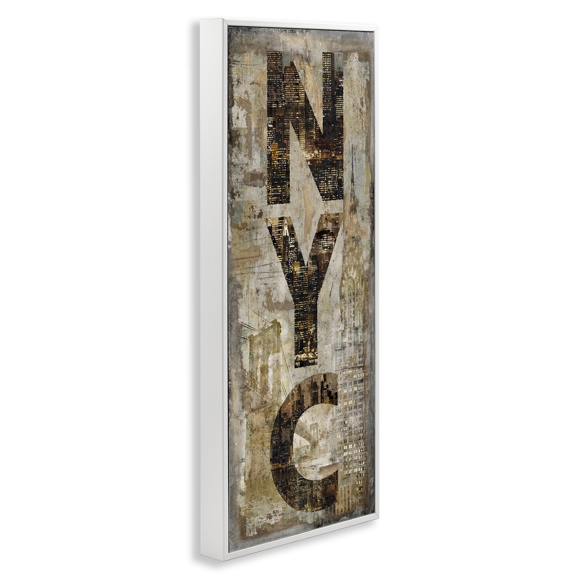 Stupell Industries New York City Montage Collage Town & City Painting White Framed Art Print Wall Art, 10 x 24