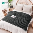 thumbnail image 4 of Striped Blanket 280GMS, Premium Faux Fur Touch Ribbed Throw for Sofa & Bed, Cozy Gift for Adults & Friends, 80x90in, Dark gray, 4 of 4
