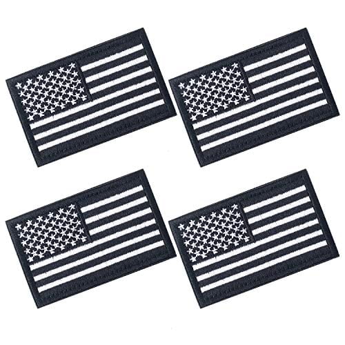 4 Pieces American Flag Patch 3.2 X 2.0 Inch Tactical USA Flag Patch Embroidered Cloth Sew on US Flag Patch Black+Silver Grey 