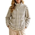 thumbnail image 2 of XRoczxe Women's Striped Fleece Jacket, Soft Sherpa Full Zip Pullover with Pockets, Cozy Warm Winter Coat for Casual Outdoor Fall Wear, 2 of 8