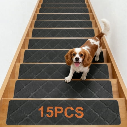 RELOIVE Stair Treads for Wooden Steps Indoor, 15 Pack 8" X 30" Non Slip Carpet Stair Treads with Reusable Adhesive for Kids Elders and Dogs,Dark Grey