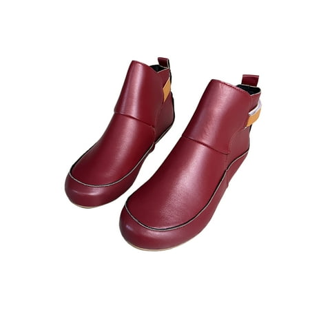 

Tenmix Womens Lightweight Booties Casual Buckle Strap Short Boot Daily Slip Resistant Boots Red 5