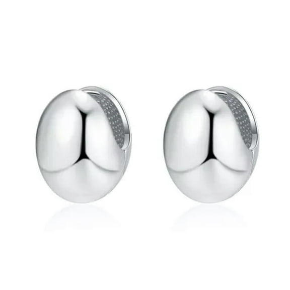 K-KED 925 Sterling Silver Polish Oval Huggie Hoop Earrings Women Crown Ear Buckle-Silver