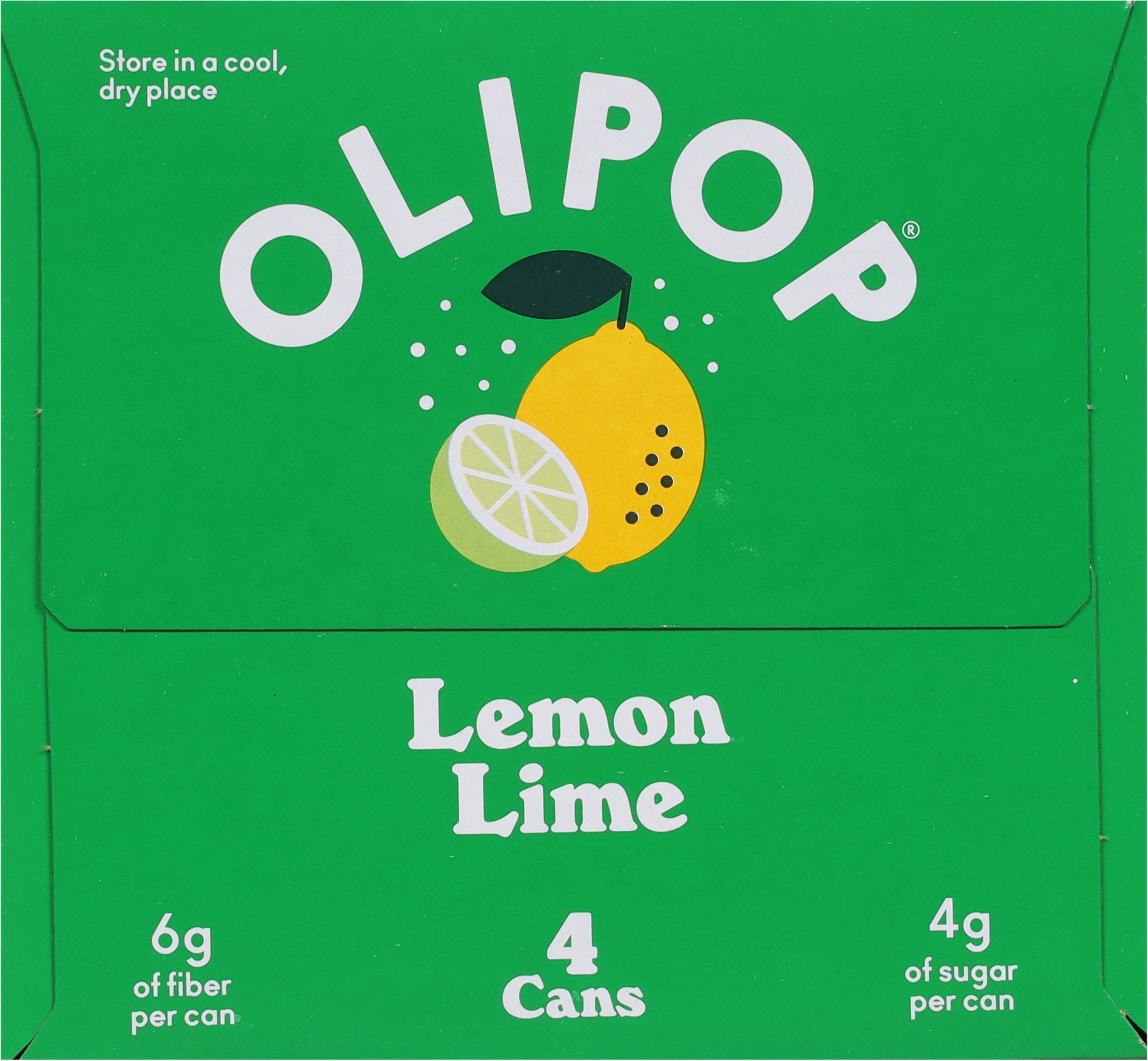 OLIPOP Prebiotic Soda, Lemon Lime, 12 fl oz, 4 Pack, Pantry Packs