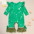 thumbnail image 3 of ZEHJUHAN Newborn Baby Girl's Clover & Leopard Print Romper Crew Neck Ruffle Long Sleeve Bell Bottom Onesie Green，0-3M, 3 of 10