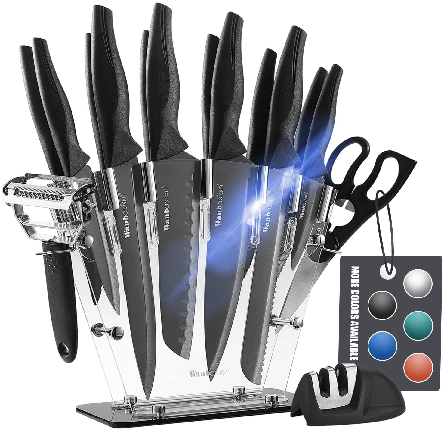 Wanbasion 16 Pieces Black Kitchen Knife Set Dishwasher Safe