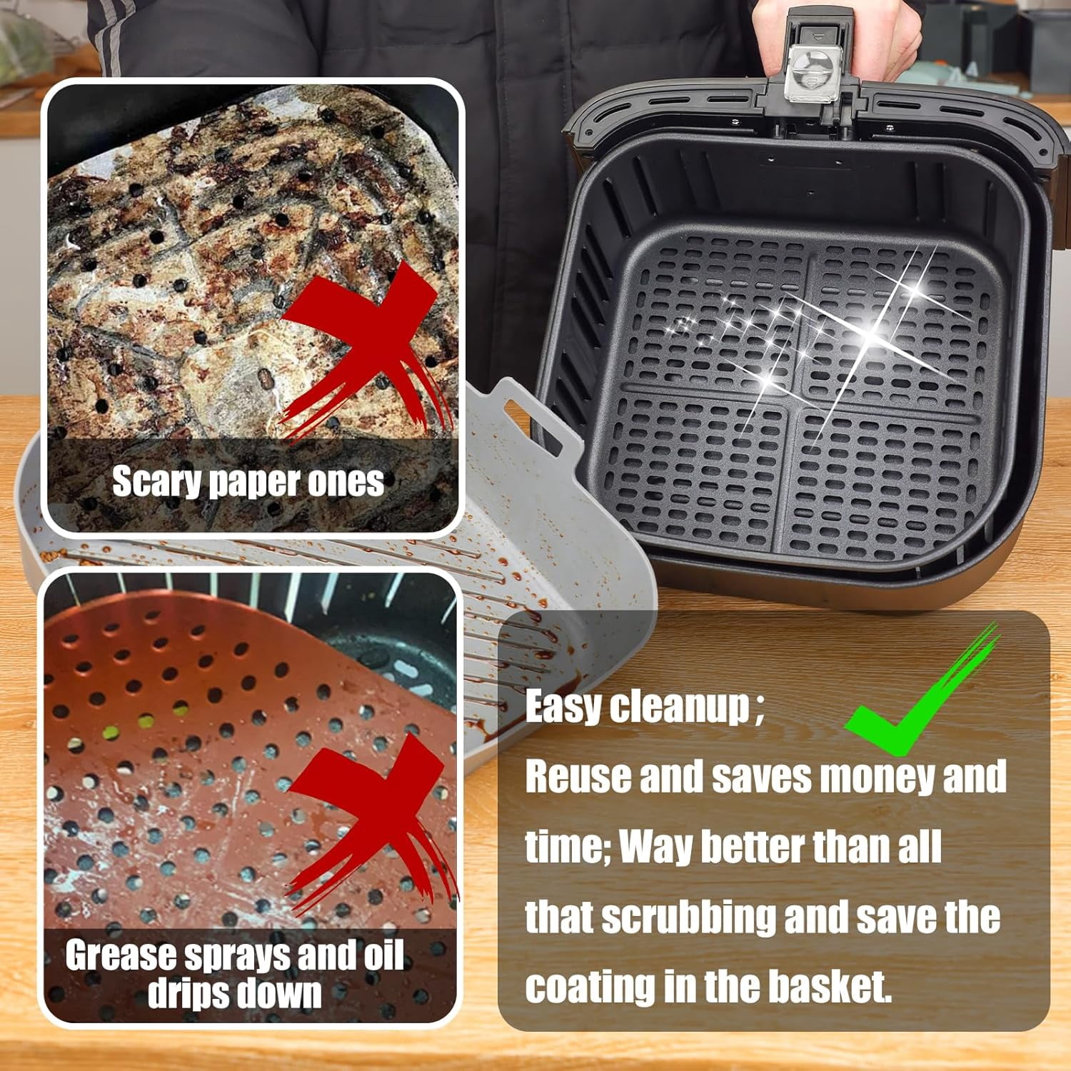 Silicone Liners Square for 8 to 8.5 inch Air Fryer, 4 Pcs Non-stick Food-grade Reusable Basket Baking Tray Airfryer Accessories