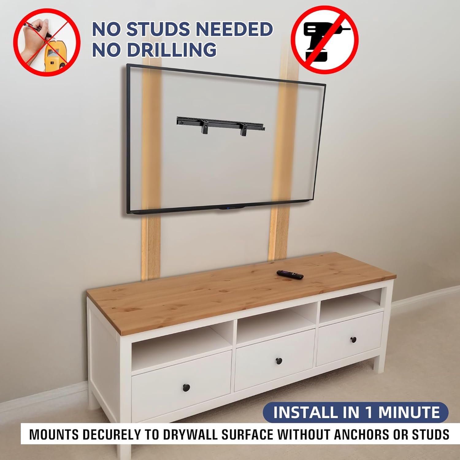Audend 1-Minute Installation TV Wall Mount, No Stud No Drill 22 to 55 inch Television Bracket Drywall Studless Hanger, Max Load 100 lbs, VESA 100 x 100 to 400 x 400mm, Levels and Hardware Included