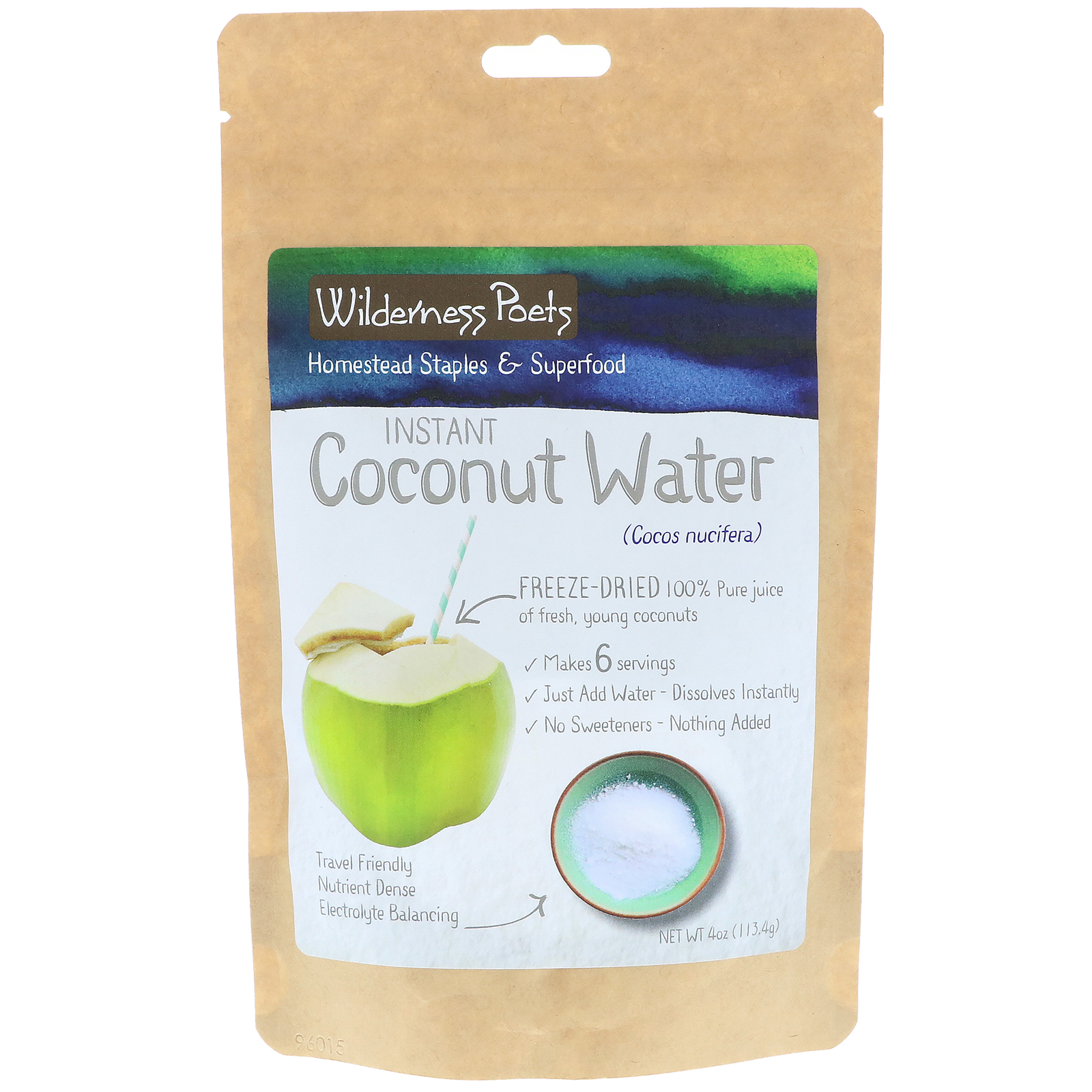 Wilderness Poets Instant Coconut Water Powder Freeze Dried 4 oz 113 4 g