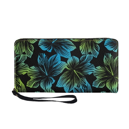 CHAQLIN Tropical Bloom Zipper Women s Wallets for Dating Travel Shopping PU Leather Zipper Around Long Wallet