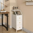 thumbnail image 6 of Narrow Dresser Tall Skinny Storage Tower Vertical Slim Chest of Drawers with Charging Station Small Nightstand Side Table for Bedroom, Bathroom, Small Spaces (White, 3 Drawers), 6 of 14