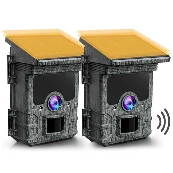 CAMPARK 2 Pack Solar WiFi Trail Camera Native 4K 30fps Bluetooth 46MP Game Camera with Infrared Night Vision 120°Wide Angel Motion Activated Waterproof Deer Hunting Trail Cam for Wildlife Monitoring