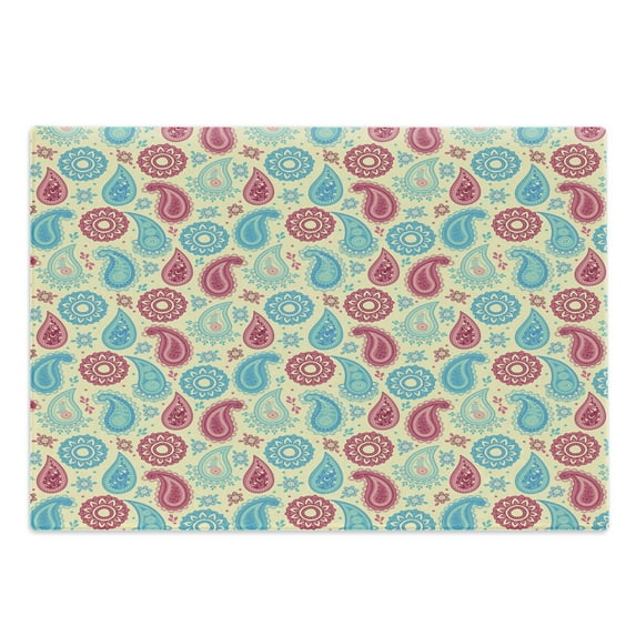 Paisley Cutting Board, Retro Style Patterns and Flowers in Design Detailed Print, Decorative Tempered Glass Cutting and Serving Board, Large Size, Turquoise Pink Cream, by Ambesonne