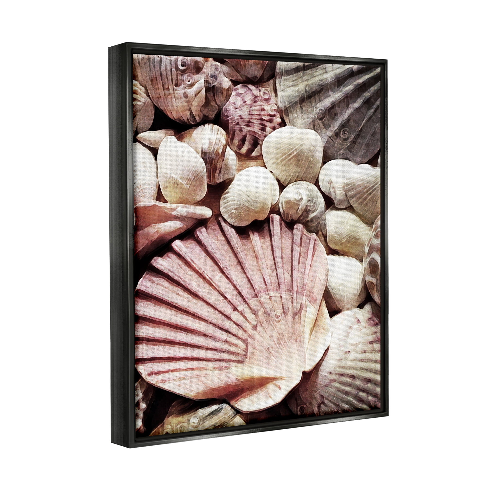 Stupell Stacked Coastal Seashells Landscape Photography Black Floater Framed Art Print Wall Art