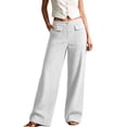 thumbnail image 2 of Women's Linen Wide Leg Pants High Waisted Elastic Back Loose Flowy Trousers with Pockets Summer Casual Beach Vacation Lounge Pants Breathable Daily Wear, 2 of 8