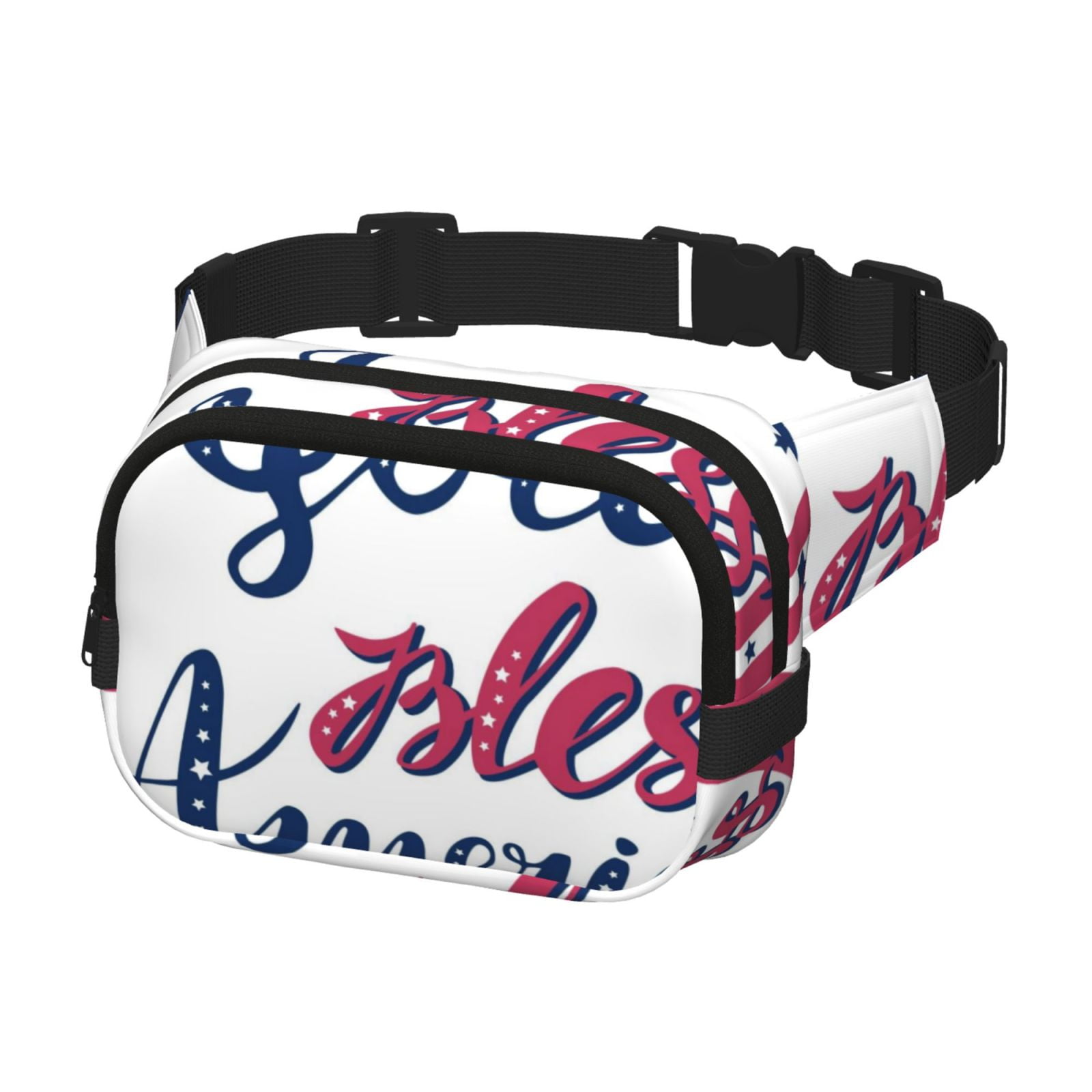 Picia God Bless America Patriotic Star Print Square Double-Layer Waist Bag Mini Adjustable Waist Belt Bag Exercise Running Travel Hiking