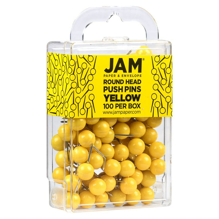 JAM PAPER Colorful Push Pins - Round Head Map Thumb Tacks - Clear Pushpins  - 100/Pack