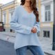 thumbnail image 4 of Jerseys de ganchillo para mujer, suéter de invierno de color sólido, traje diario de punto acanalado FLhrweasw Nuevo, 4 of 7