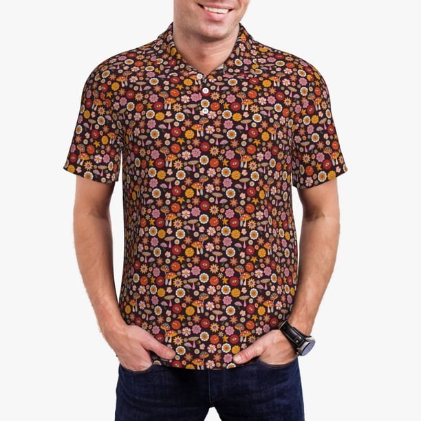 Balery 70s Groovy Hippie Retro Camisa Polo de Hombre con Estampado, de Manga Corta y Tejido Medio, Camisa Tipo Golf Polo-3X-Large