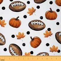 Homewish Brown Rugby Sports Fabric by the Yard 2 Yards, Cartoon Autumn Maple Leaf Sewing Fabric, Teens Boys Girls Kids Fabric for Sewing, Luxury Bedroom Decor