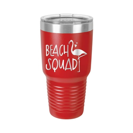 

Beach Squad with Swan - Engraved 30 oz Tumbler Mug Cup Unique Funny Birthday Gift Graduation Gifts for Men Women Beach Sand Sun Beaches Summer Outdoors (30 Ring Red)