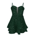 thumbnail image 4 of asdoklhq Summer Dresses Women Prom Dresses Women's Fashionable Solid Color Sequin Suspender V-neck Dress Green S, 4 of 6