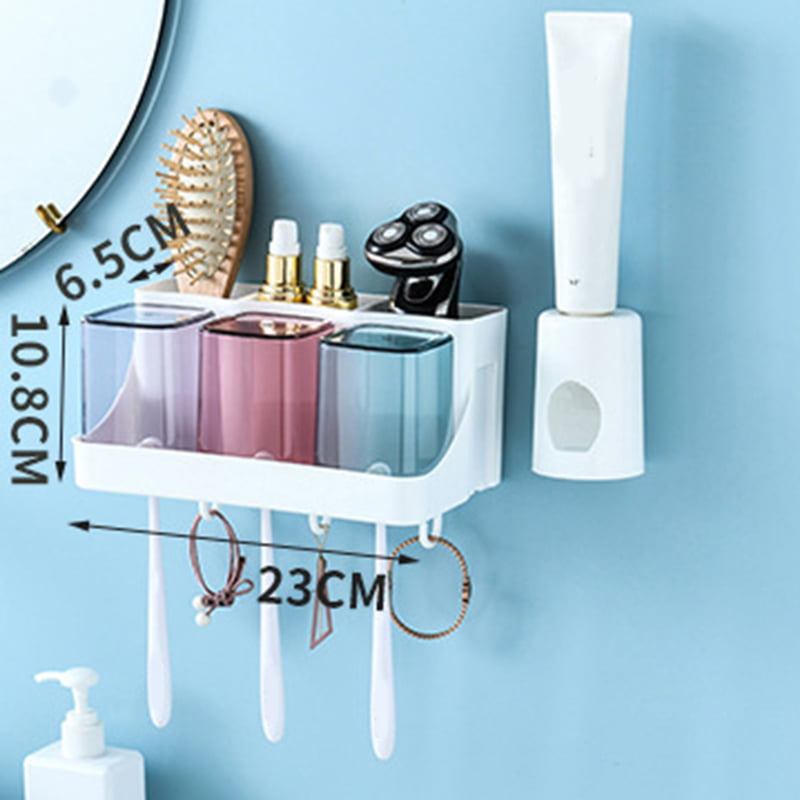 Automatic Toothpaste Dispenser Bathroom Toothbrush Cup Holder Wall Mounted Set 