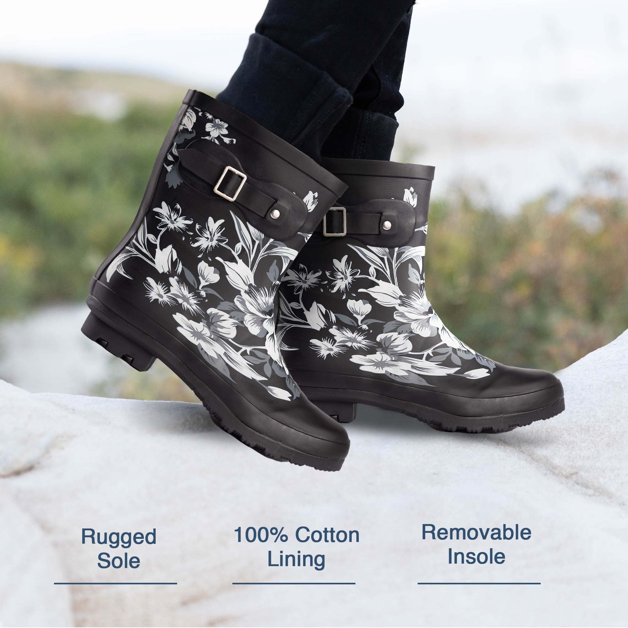 NORTY Womens Ankle-High Rain Boots 9 inch Female Snow Boots