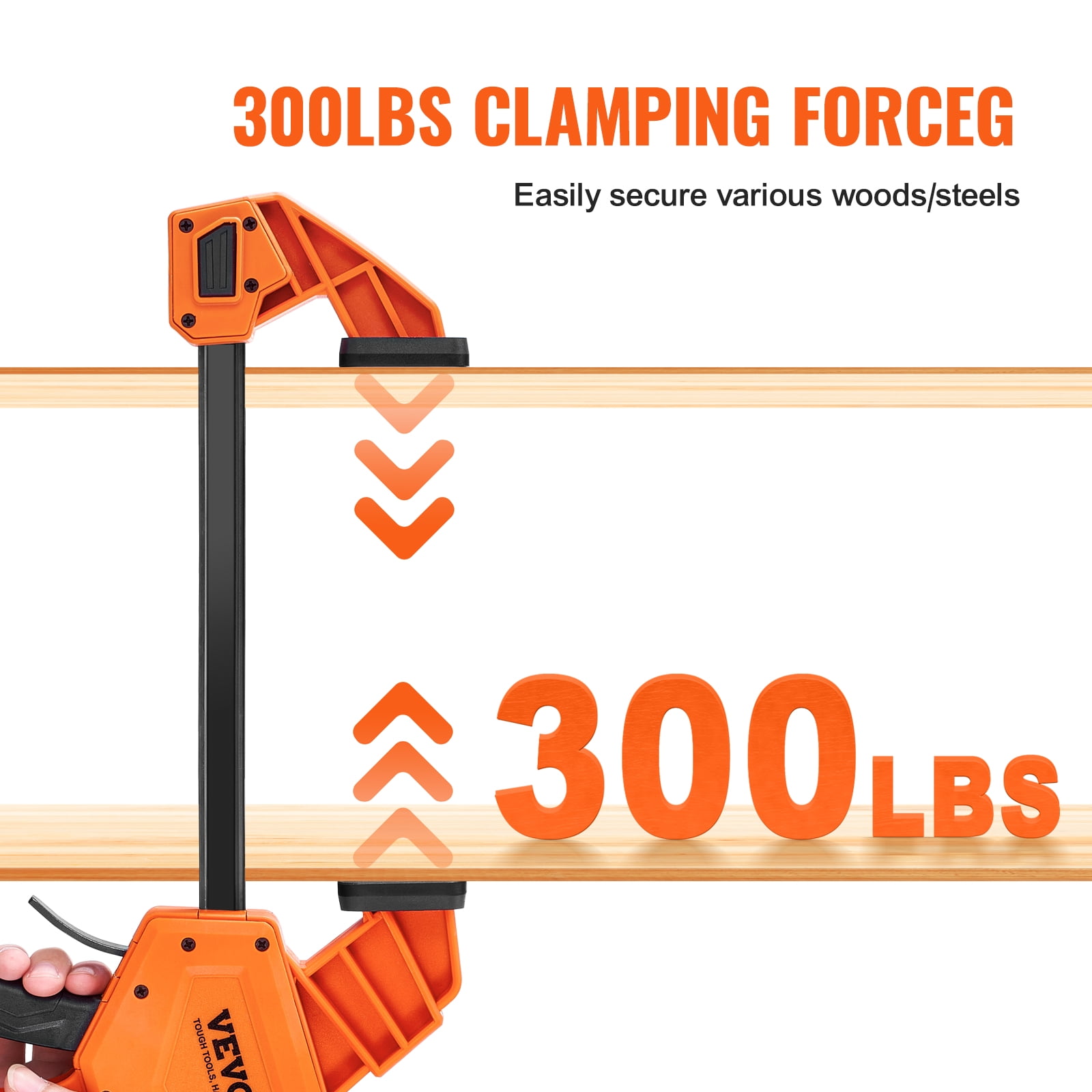 VEVOR Bar Clamps for Woodworking, 2-Pack 24" One-Handed Clamp/Spreader, Quick-Change F Clamp with 300 lbs Load Limit, High-strength Plastic and Carbon Steel, Wood Clamps for Woodworking Metal Working