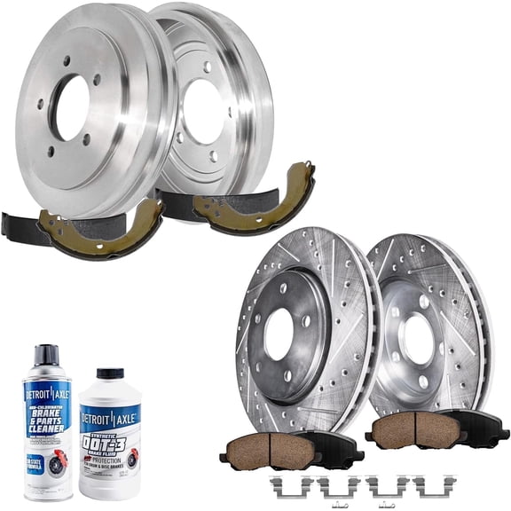 Detroit Axle - Brake Kit for Jeep Patriot Compass Chrysler Sebring Dodge Avenger Front Drilled Brake Rotors Ceramic Brakes Pads Rear Brake Drums Brake Shoes Replacement: 11.57" inch Front Rotors
