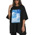 thumbnail image 4 of Plus Size Shirt for Women Black Tops for Women Oversized Short Sleeves Shirt for Women Blue Sky T Shirt Crewneck Shirt for Women 3XL, 4 of 5
