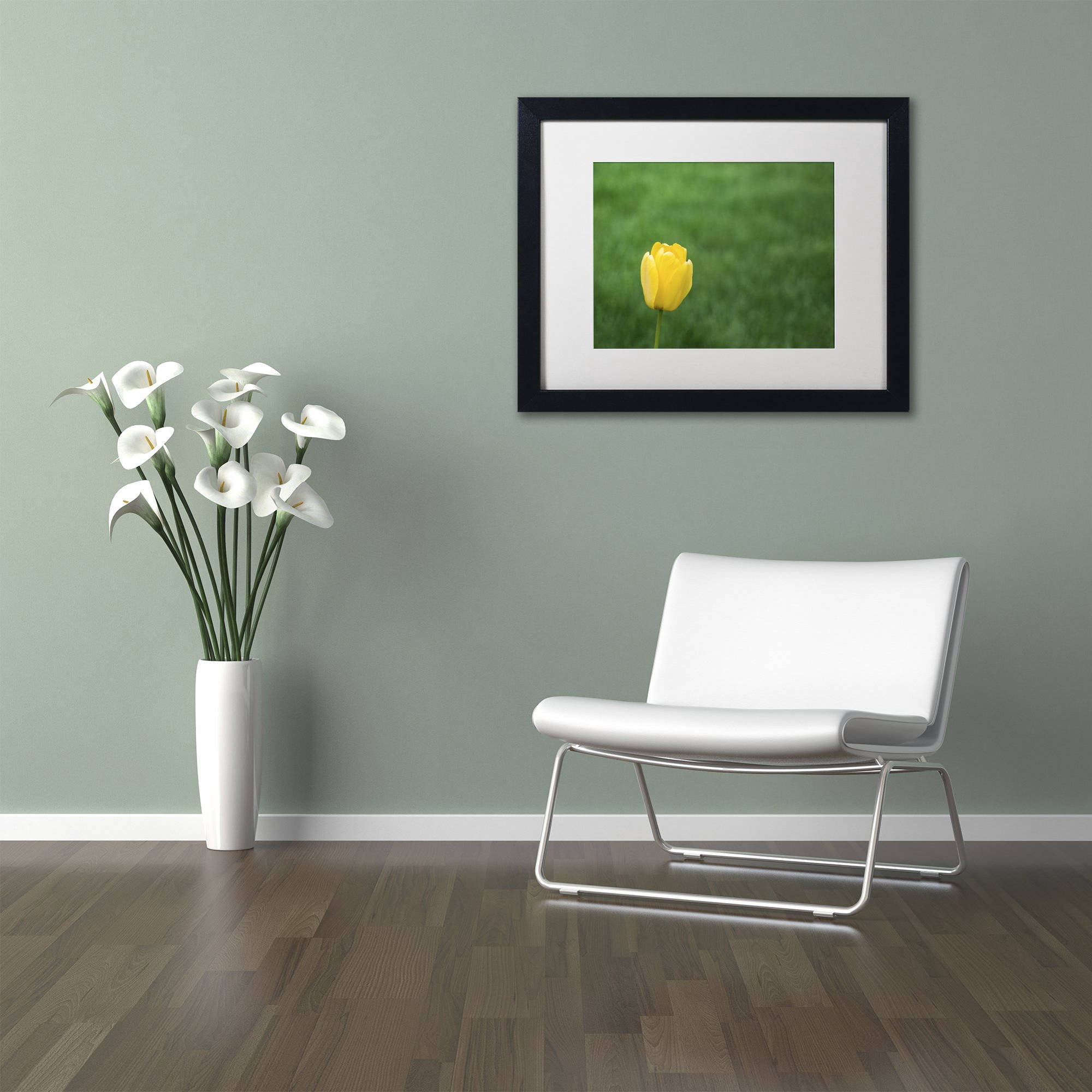 Trademark Fine Art "A Lone Yellow Tulip 2" Canvas Art by Kurt Shaffer, White Matte, Black Frame