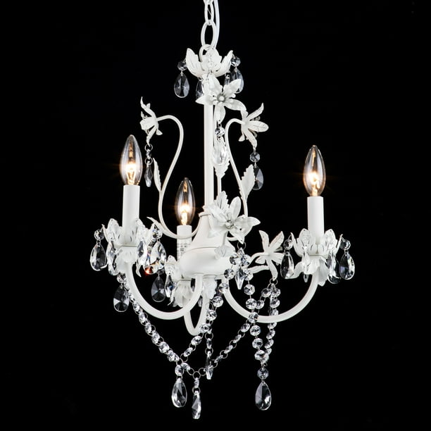 C Cattleya 3 Light White Candle Style, White Candle Chandelier With Crystals