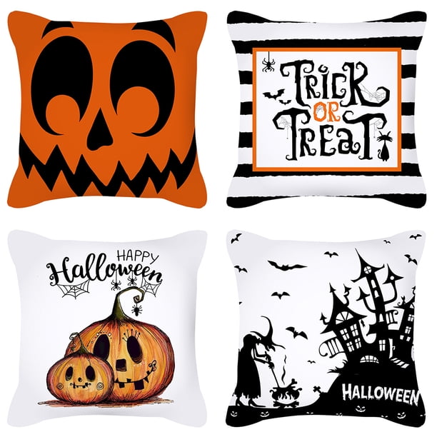 Funda De Almohada De Halloween Decorativa Espeluznante Calabaza Bruja Patrón Funda De Almohada Decoración De Halloween 4 Uds seitruly HA036890-00