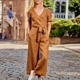 thumbnail image 3 of gakvbuo Jumpsuits For Women Summmer Dressy Wedding Women Solid Pocket Romper Short Sleeve V-neck Belt Loose Overalls Jumpsuit, 3 of 9
