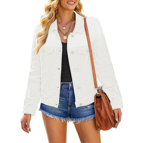 LookbookStore Women's Brilliant White Jean Jackets Winter Fall Boyfriend Denim Trucker Jackets