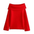 thumbnail image 1 of Sultry Off Shoulder Turtleneck Sweater: Winter'S Flirty Pure Color Knitwear Plus Size Tops Red L, 1 of 4